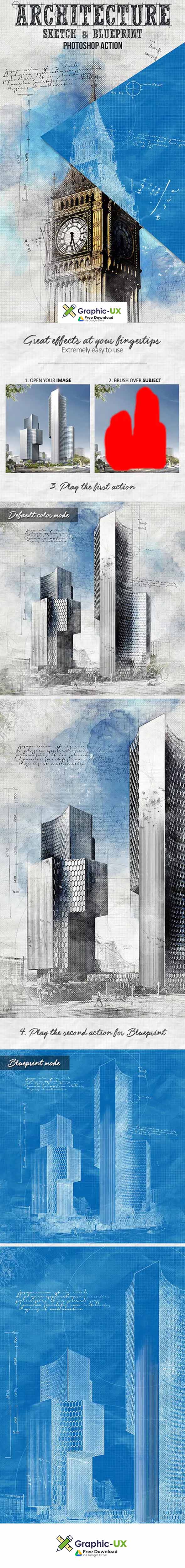 architecture sketch and blueprint photoshop action free download