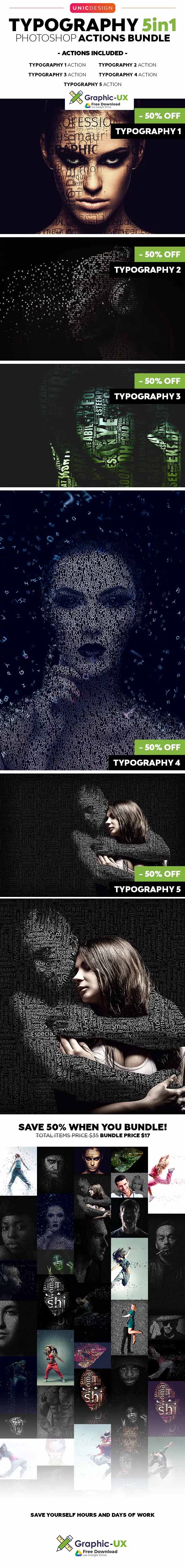 Typography 5in1 Photoshop Actions Bundle 
