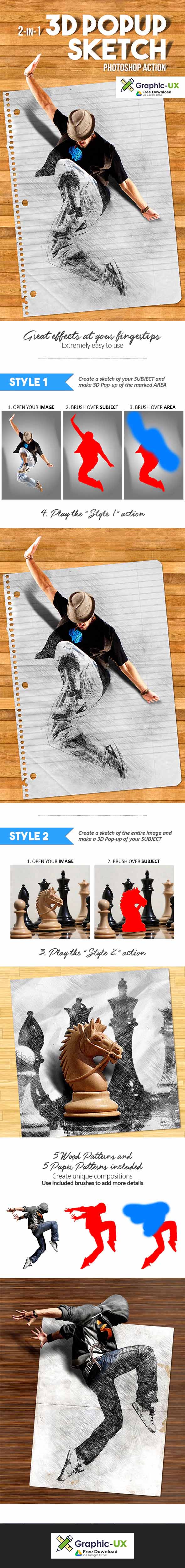 3d popup sketch photoshop action free download