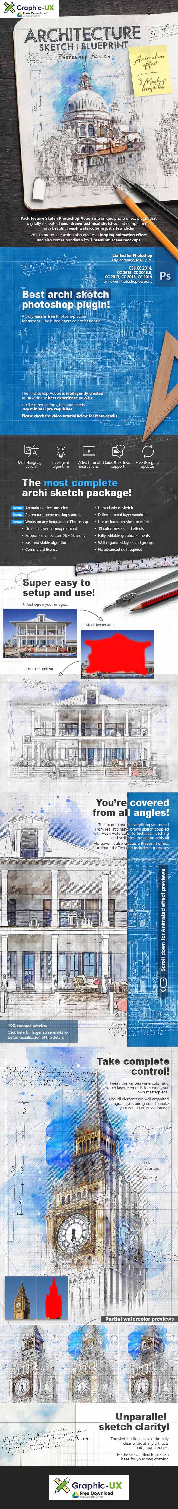 Animated Architecture Sketch and Blueprint Photoshop Action 