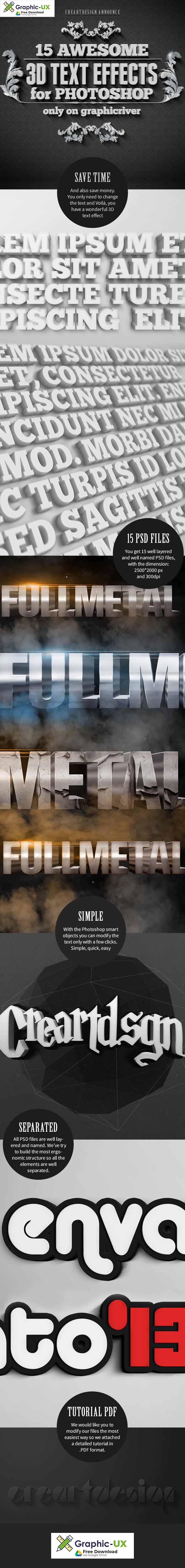 15 Various 3D Text Effects for Photoshop - Pack